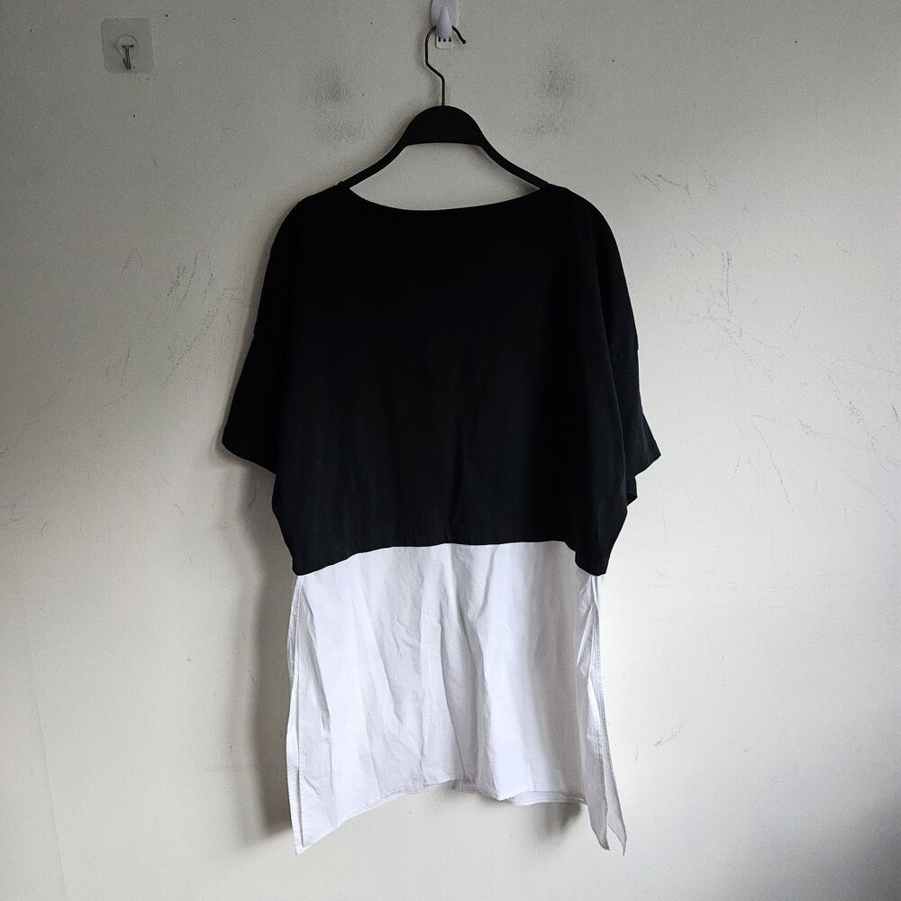 Zara Mixed Media Hybrid Top Black White Button Down T-Shirt Tunic Techwear Small - Picture 5 of 7
